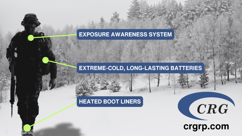 CRG technology solutions include Exposure Awareness System, Extreme-Cold Batteries, and Heated Boot Liners